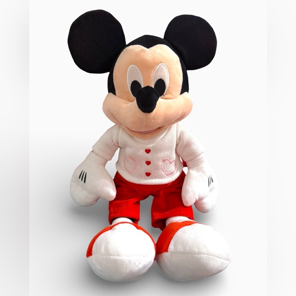 Disney Other - Disney Store Mickey Mouse Valentine Plush Red White Sweater Hearts Plush